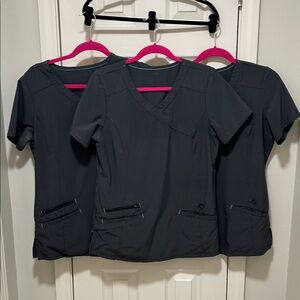 Set of 3 Scrubstar Performance Women’s Charcoal V-Neck Medical Scrub Top